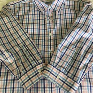 LLBean 3/4 sleeve, button-down shirt, plaid, size L